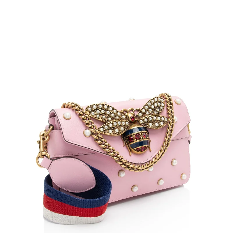 Gucci Calfskin Pearl Bee Broadway Mini Shoulder Bag (11dMr1)