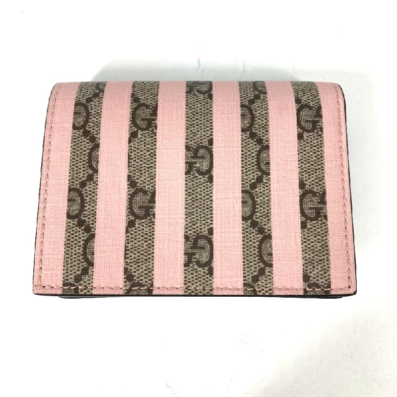 GUCCI Folded wallet 701489 GG Supreme Canvas Pink x Beige GG Supreme Stripe ice cream Women Used