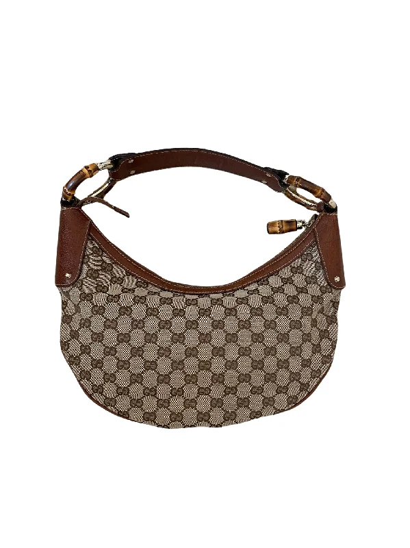 Gucci GG Bamboo Beige & Dark Brown Jacquard & Leather HandBag