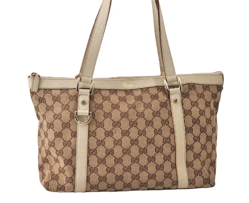 Authentic GUCCI Abbey Shoulder Tote Bag GG Canvas Leather 141470 Brown 5242K