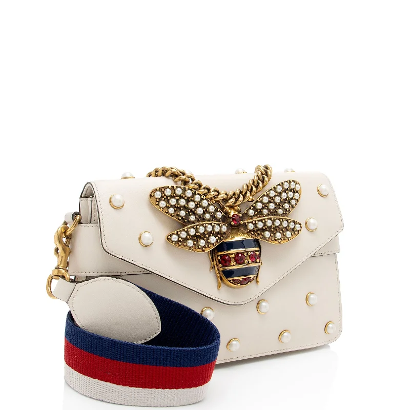 Gucci Calfskin Pearl Bee Broadway Mini Shoulder Bag (tRht4u)