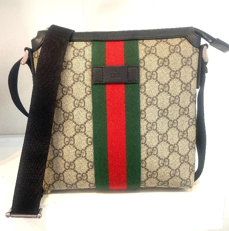 GUCCI GG SUPREME MONOGRAM WEB MESSENGER BAG