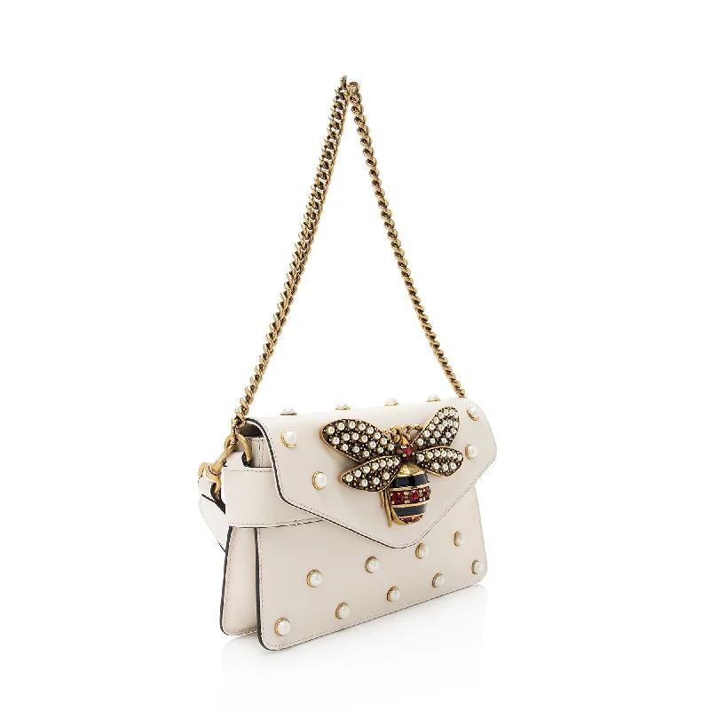 Gucci Calfskin Pearl Bee Broadway Mini Shoulder Bag (22409)