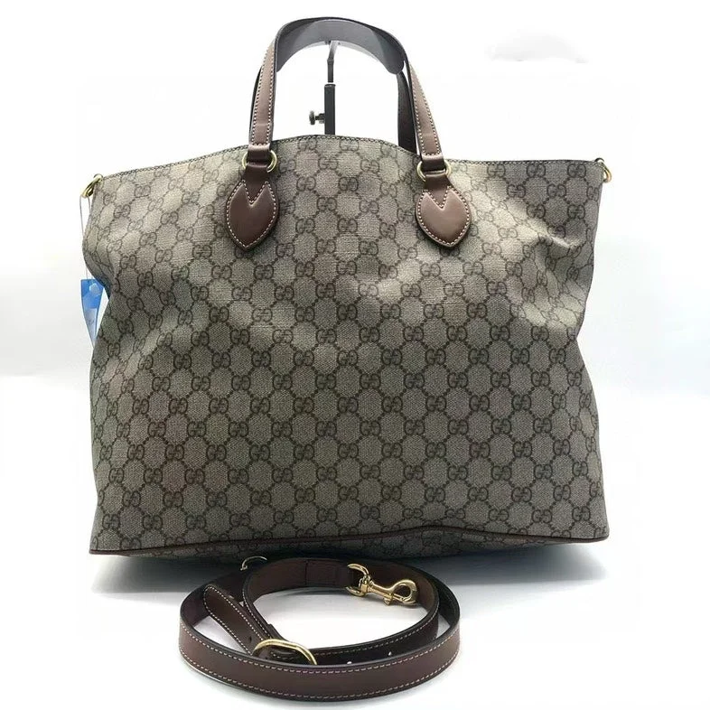 Gucci GG Canvas Brown Leather Two-Way Tote Bag Large