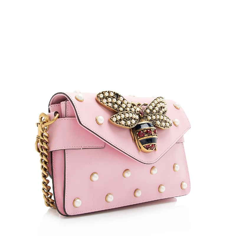 Gucci Calfskin Pearl Bee Broadway Mini Shoulder Bag (23779)