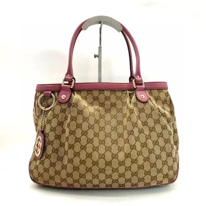 Gucci GG Canvas Beige and Pink Leather Medium Tote Bag