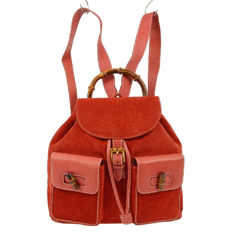 Gucci Red Suede Bamboo Backpack