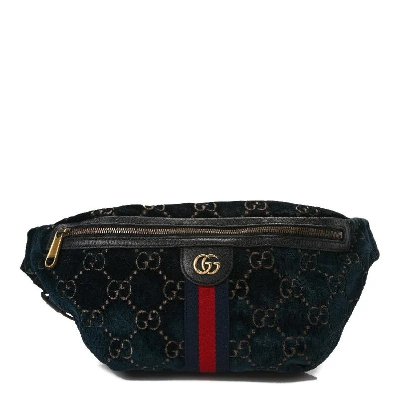 Gucci Velvet Gg Web Belt Bag Blue Beige