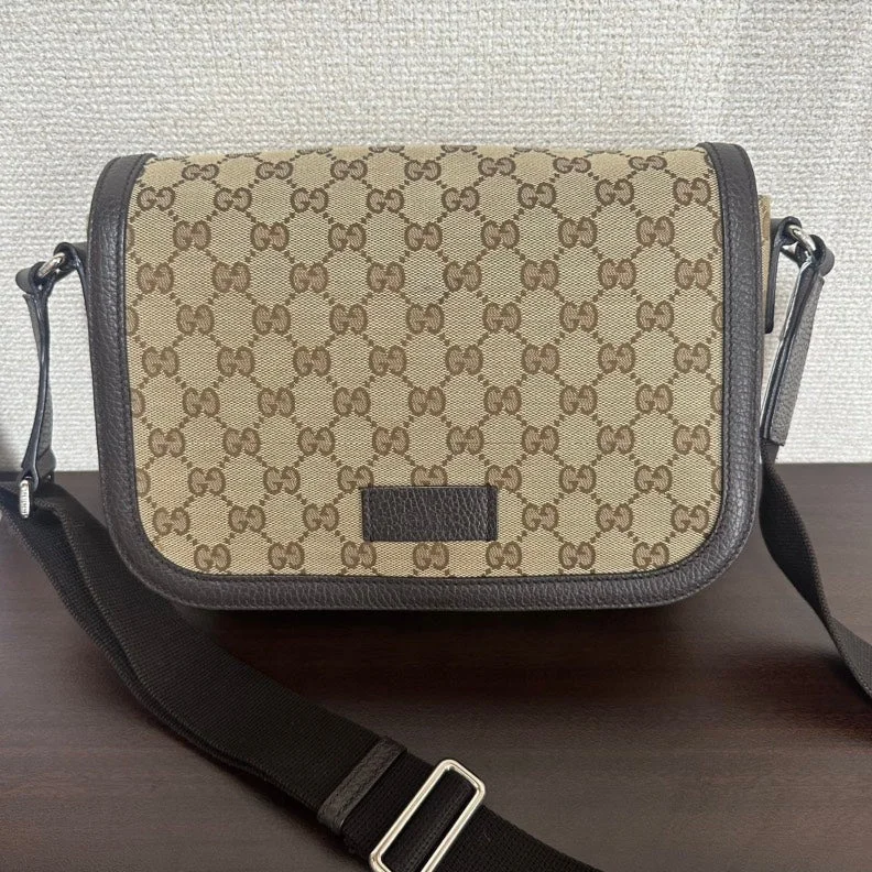 Gucci GG Canvas Brown Flap Crossbody Bag