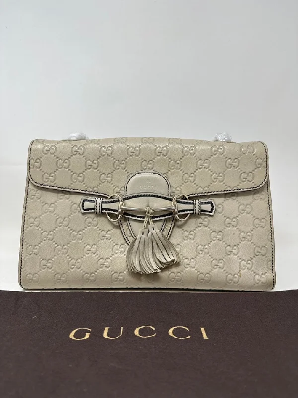 Gucci Emily Beige Leather GG Monogram Shoulder Bag Medium