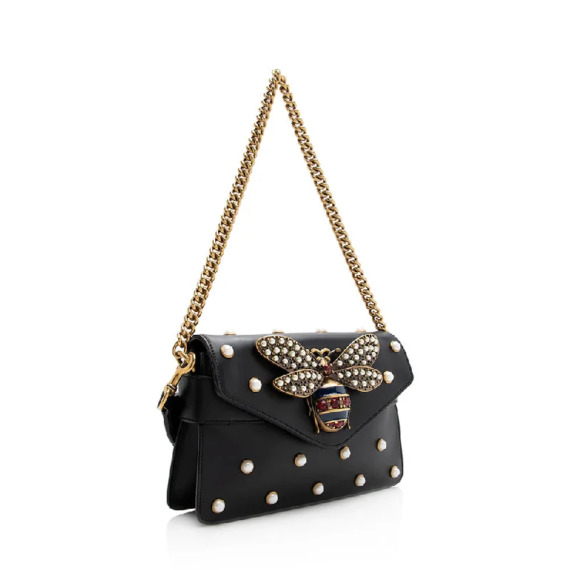 Gucci Calfskin Pearl Bee Broadway Mini Shoulder Bag (21311)