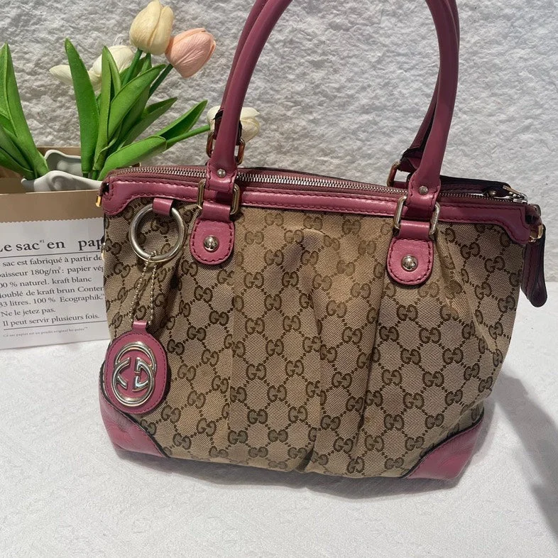 Gucci GG Canvas Pink Leather Tote Bag Medium