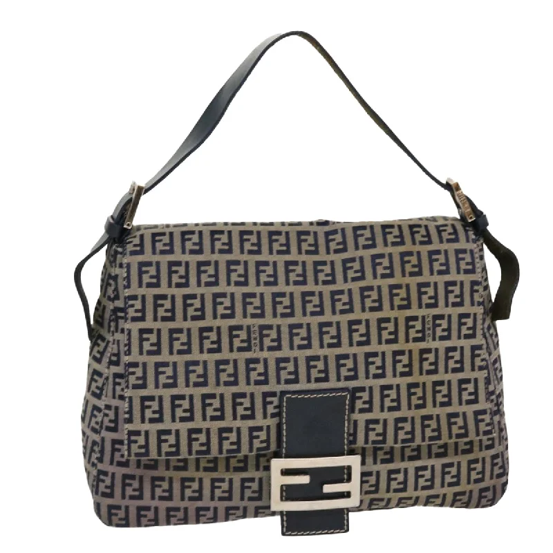 FENDI Zucchino Canvas Mamma Baguette Shoulder Bag Nylon Navy 26325  38903