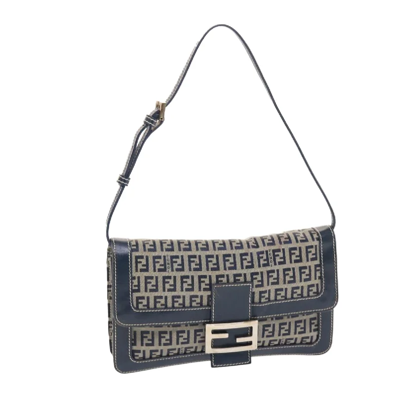 FENDI Zucchino Canvas Mamma Baguette Shoulder Bag Navy  49779