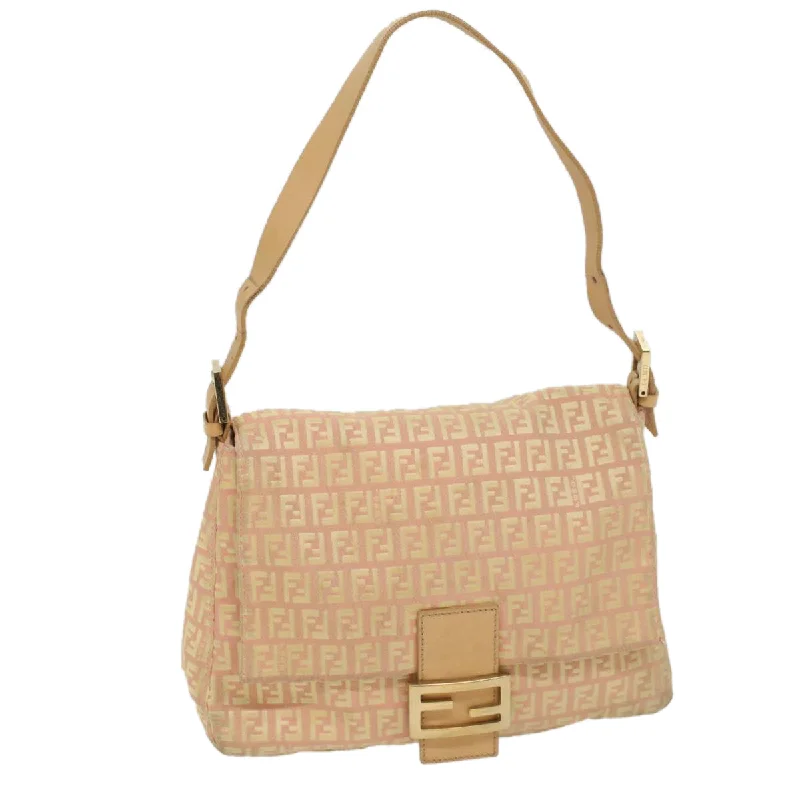 FENDI Zucchino Canvas Mamma Baguette Shoulder Bag Pink  fm2757