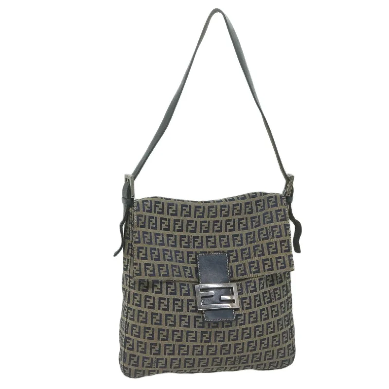 FENDI Zucchino Canvas Mamma Baguette Shoulder Bag Navy  yk10314