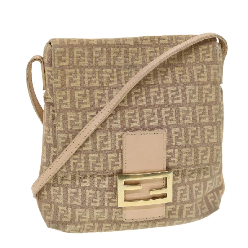 FENDI Zucchino Canvas Mamma Baguette Shoulder Bag Beige  39139