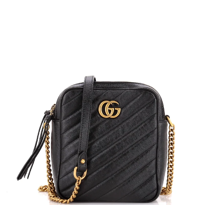 GG Marmont Double Zip Camera Bag Diagonal Quilted Leather Mini