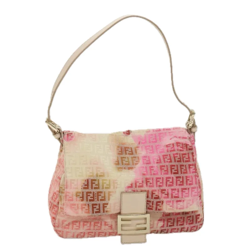 FENDI Zucchino Canvas Mamma Baguette Shoulder Bag Pink  58332