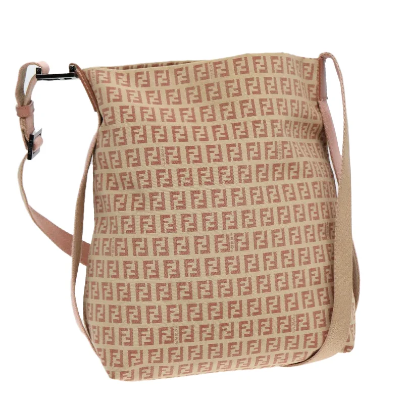 FENDI Zucchino Canvas Shoulder Bag Beige  92675