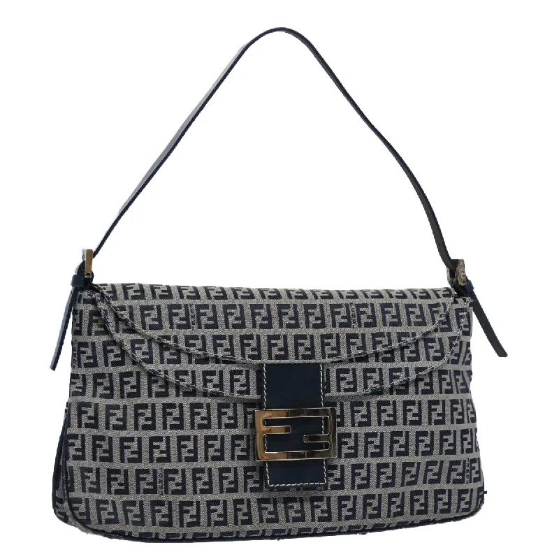 FENDI Zucchino Canvas Mamma Baguette Shoulder Bag Navy  62112