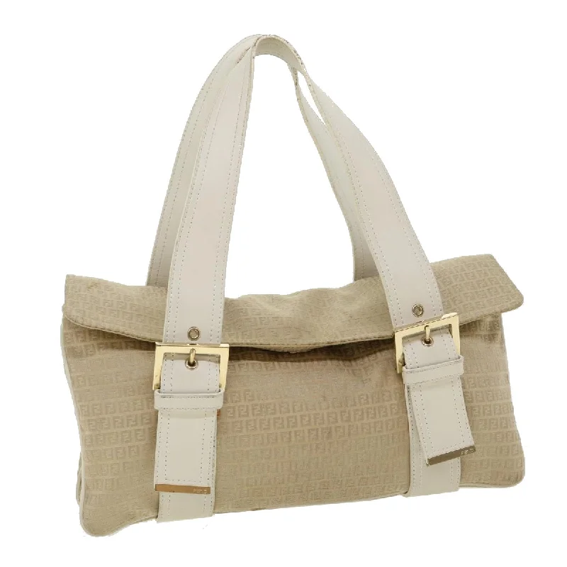 FENDI Zucchino Canvas Shoulder Bag Beige  bs1980