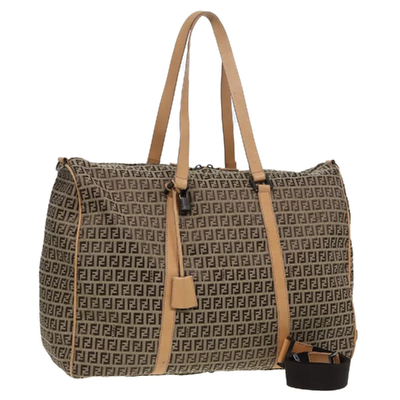 FENDI Zucchino Canvas Boston Bag 2way Beige Brown  85464