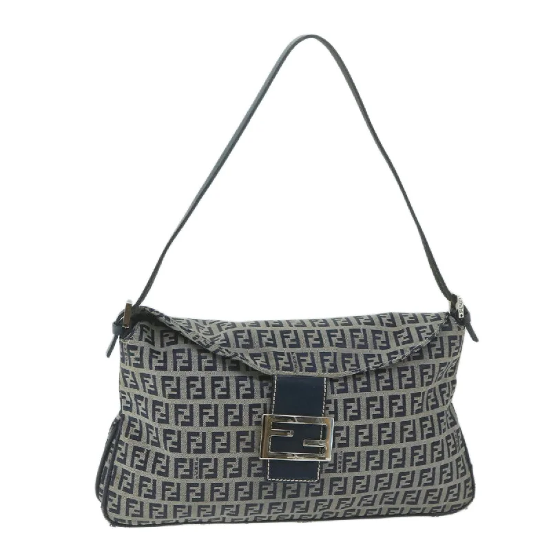 FENDI Zucchino Canvas Mamma Baguette Shoulder Bag Navy  yk10215