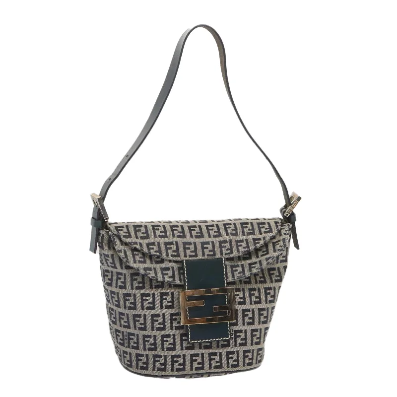 FENDI Zucchino Canvas Mamma Baguette Shoulder Bag Navy  bs12563