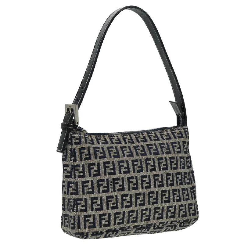 FENDI Zucchino Canvas Mamma Baguette Hand Bag Navy  81644