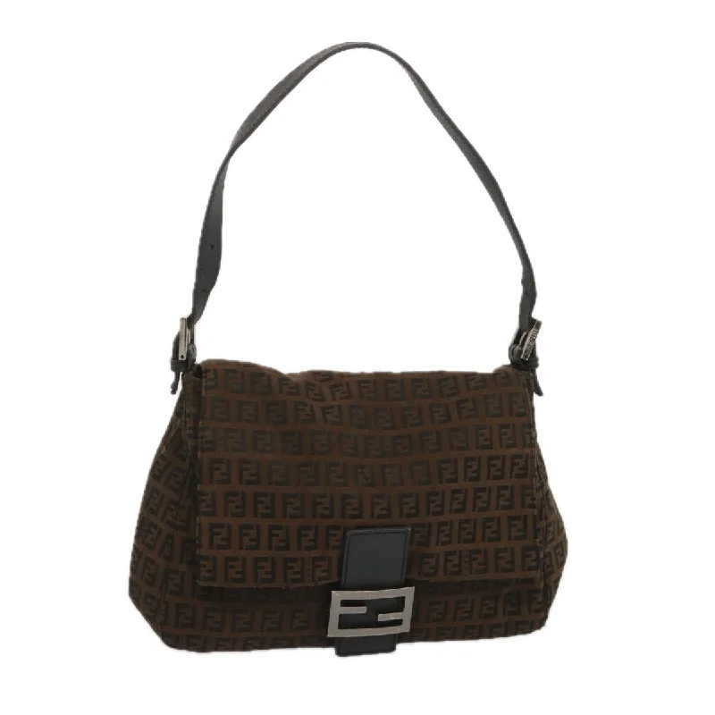 FENDI Zucchino Canvas Mamma Baguette Shoulder Bag Brown  67996