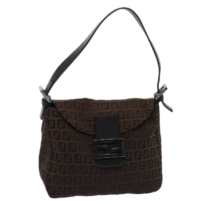 FENDI Zucchino Canvas Mamma Baguette Shoulder Bag Brown  79575