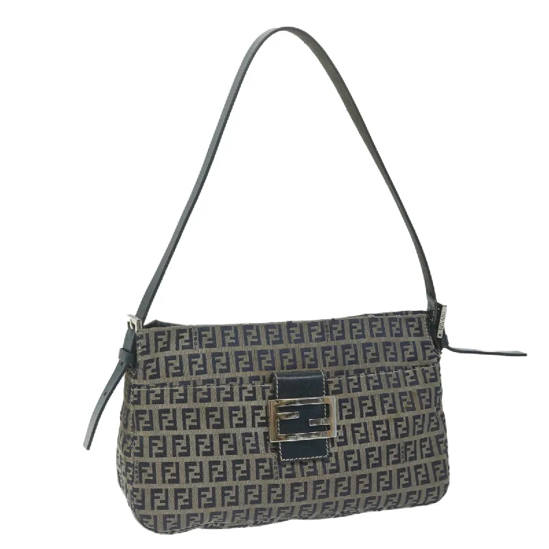 FENDI Zucchino Canvas Mamma Baguette Shoulder Bag Navy  ep2842