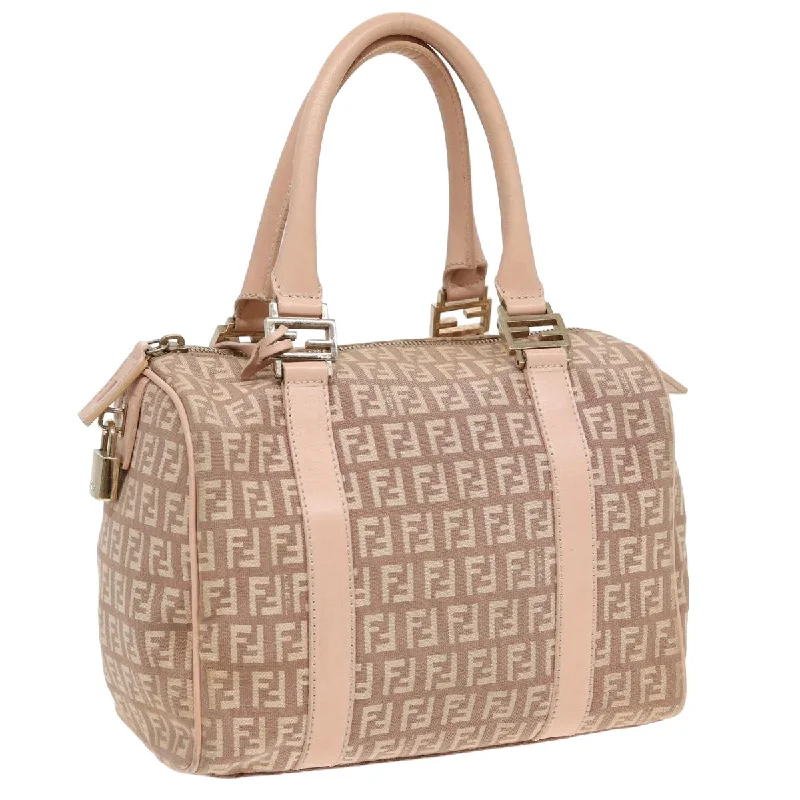 FENDI Zucchino Canvas Mini Boston Bag Pink  82685