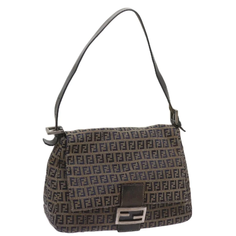 FENDI Zucchino Canvas Mamma Baguette Shoulder Bag Navy  68577