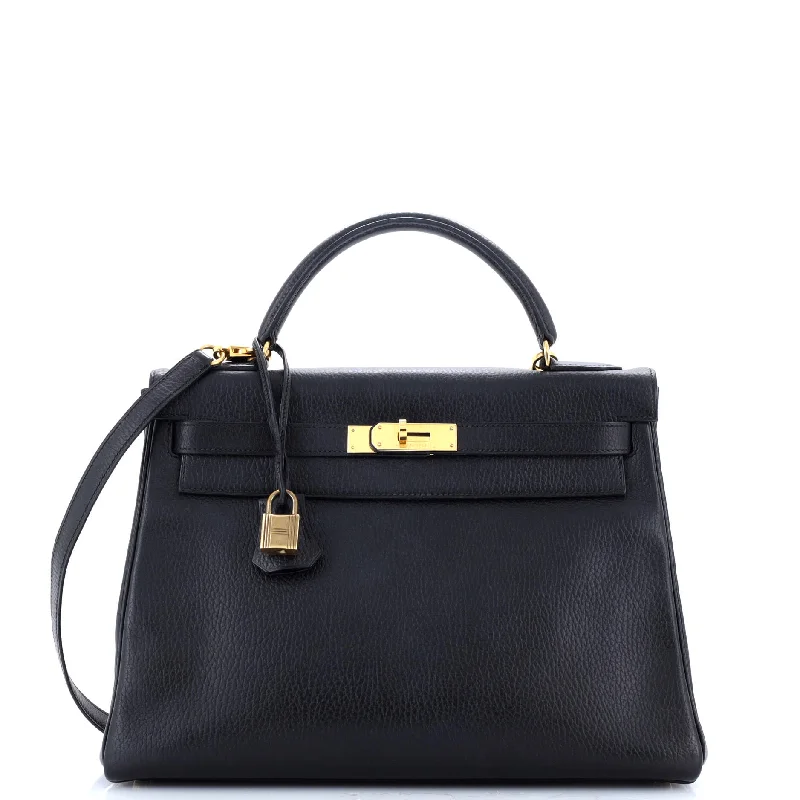 Kelly Handbag Noir Ardennes with Gold Hardware 32