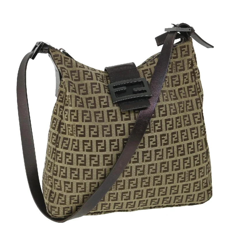 FENDI Zucchino Canvas Mamma Baguette Shoulder Bag Brown  54964