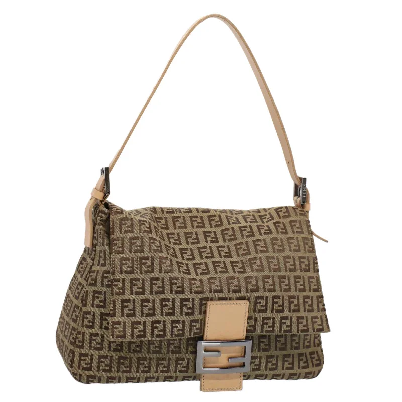 FENDI Zucchino Canvas Mamma Baguette Shoulder Bag Beige  yk8498