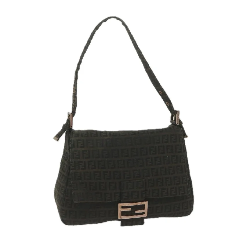 FENDI Zucchino Canvas Mamma Baguette Shoulder Bag Dark Brown  ep2515