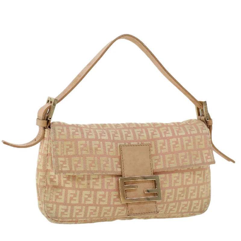 FENDI Zucchino Canvas Mamma Baguette Shoulder Bag Pink  43299