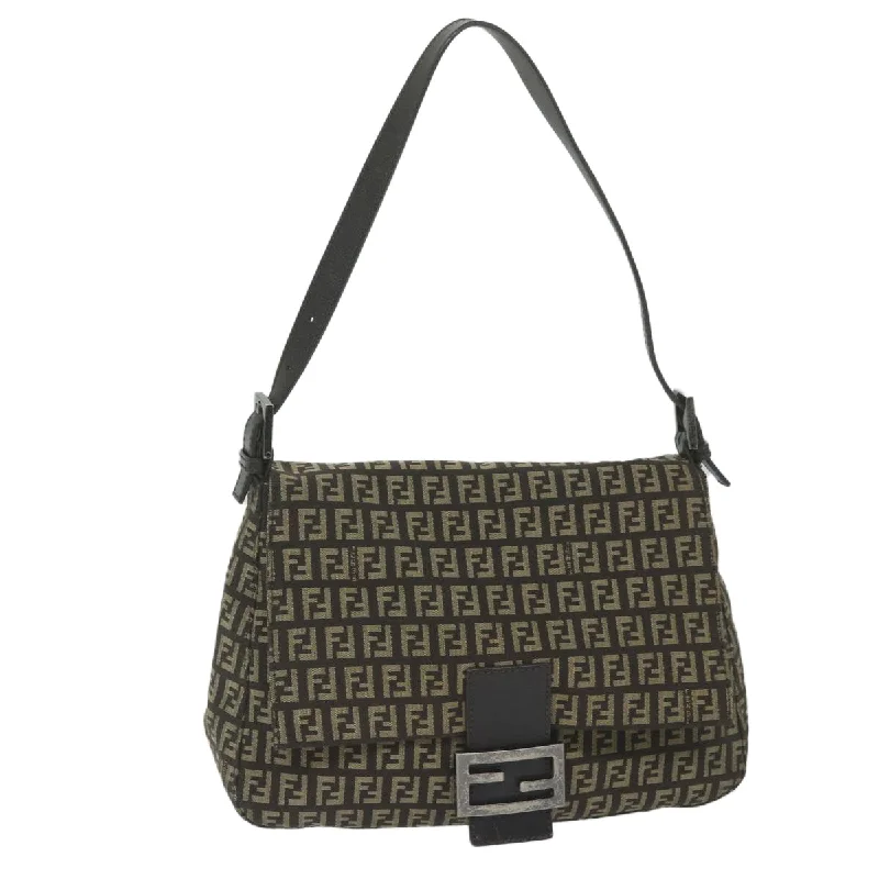 FENDI Zucchino Canvas Mamma Baguette Shoulder Bag Brown  yk9694