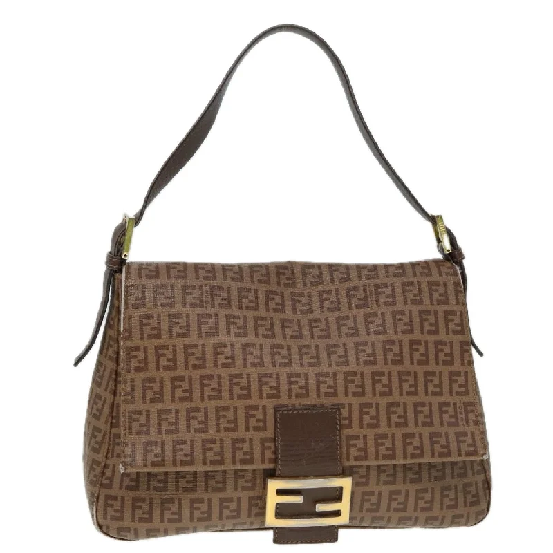 FENDI Zucchino Canvas Mamma Baguette Shoulder Bag Brown Gold  ep5786