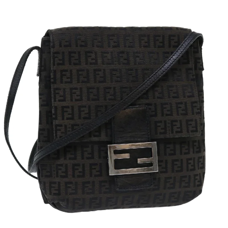 FENDI Zucchino Canvas Mamma Baguette Shoulder Bag Black  51040