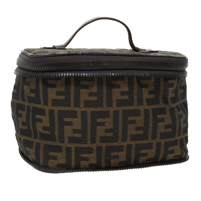 FENDI Zucca Canvas Vanity Cosmetic Pouch Nylon Brown Black  50594