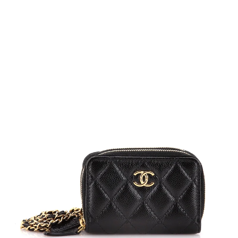 Miss Coco Zip Card Holder On Chain Quilted Caviar Mini