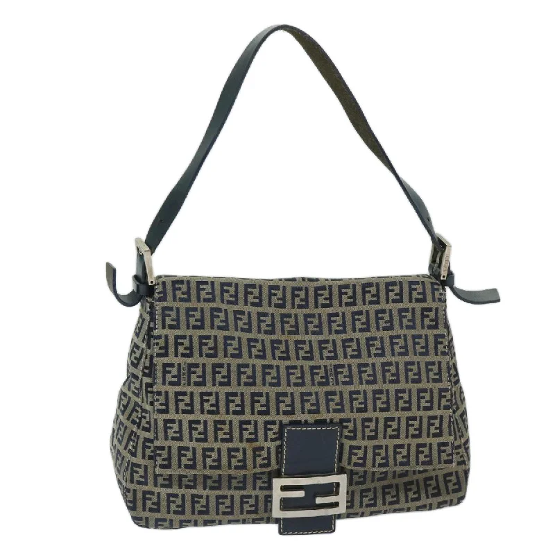 FENDI Zucchino Canvas Mamma Baguette Shoulder Bag Navy  68578