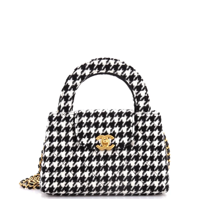 Kelly Top Handle Shopping Bag Quilted Houndstooth Tweed Mini