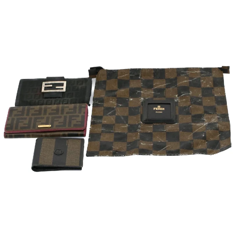 FENDI Zucca Zucchino Canvas Pouch Wallet Canvas 4Set Brown Black  bs8399