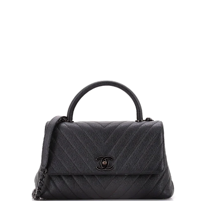 So Black Coco Top Handle Bag Chevron Caviar Small