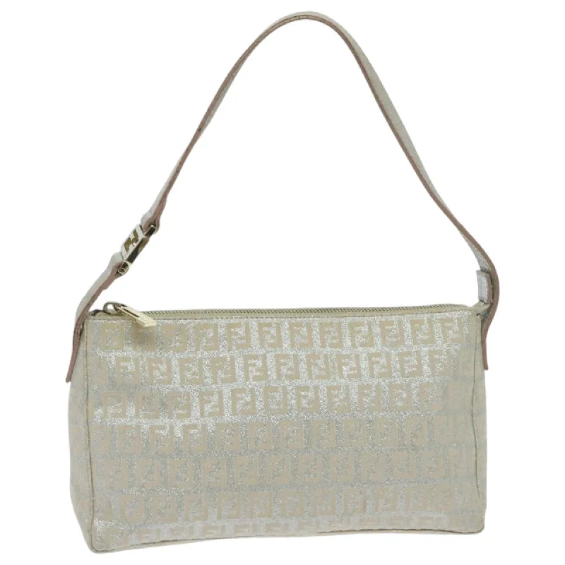 FENDI Zucchino Canvas Shoulder Bag Beige Gold  94187